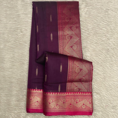 Deep Plum & Pink Zari Woven Cotton Silk Saree