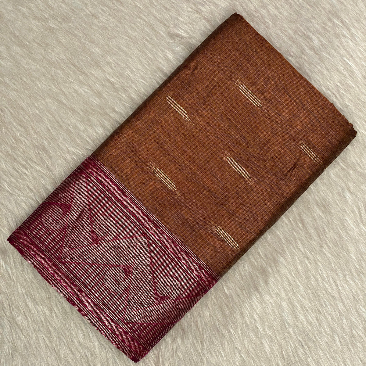 Golden Brown & Fuchsia Pink Zari Woven Cotton Silk Saree