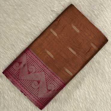 Golden Brown & Fuchsia Pink Zari Woven Cotton Silk Saree