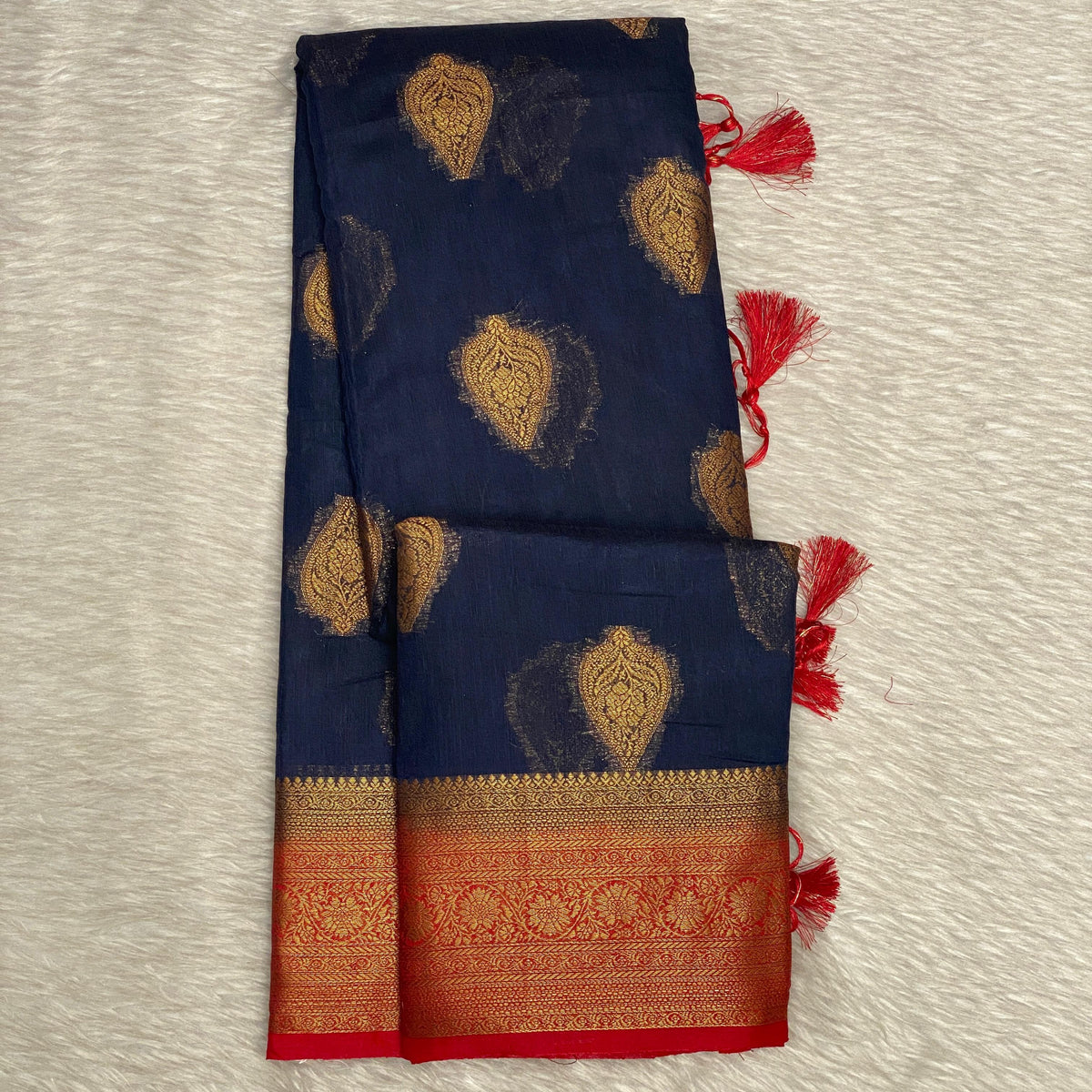Navy Blue & Rich Copper Zari Banarasi Saree