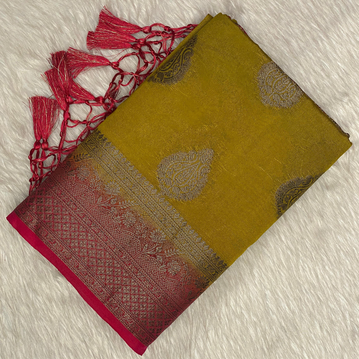 Olive Green & Rich Maroon Zari Banarasi Saree