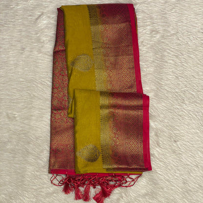 Olive Green & Rich Maroon Zari Banarasi Saree