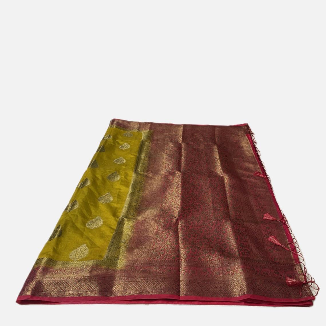 Olive Green & Rich Maroon Zari Banarasi Saree