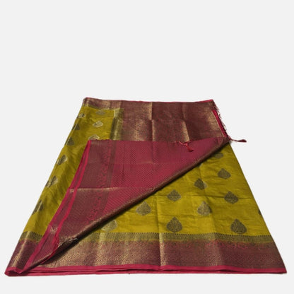 Olive Green & Rich Maroon Zari Banarasi Saree