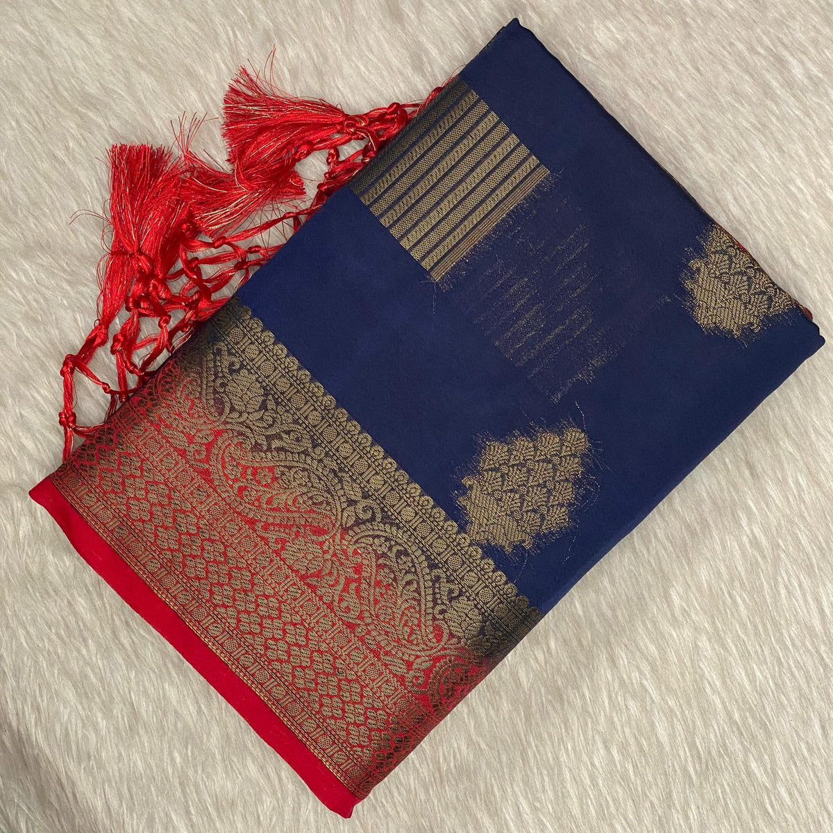 Royal Blue & Red Zari Banarasi Saree