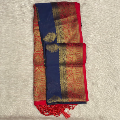 Royal Blue & Red Zari Banarasi Saree