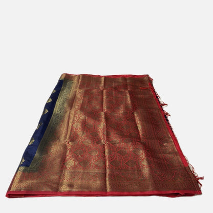 Royal Blue & Red Zari Banarasi Saree