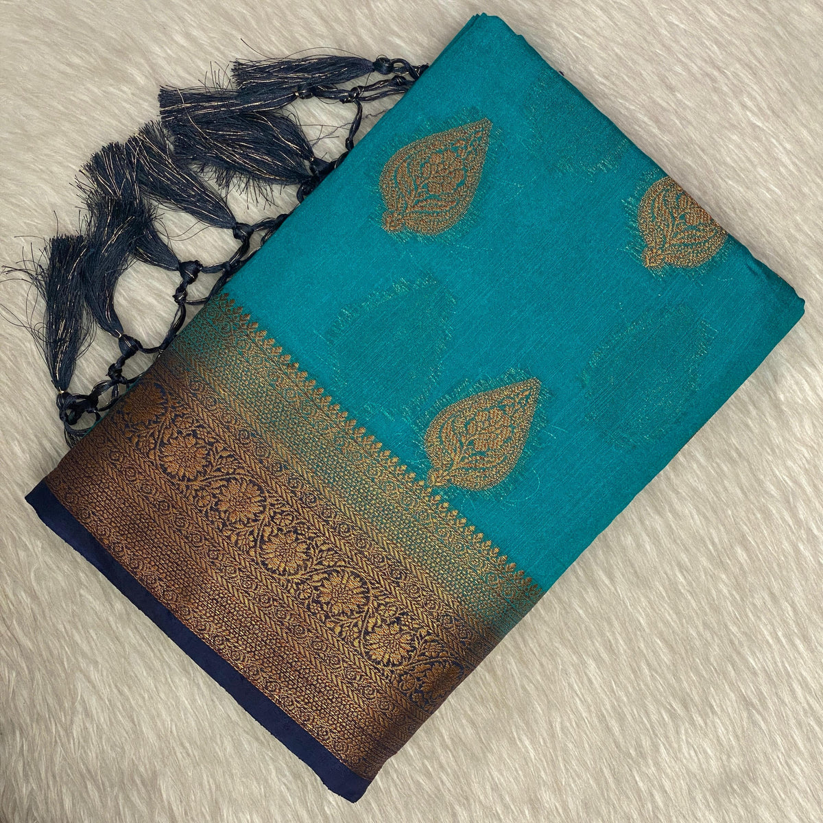 Vibrant Blue & Antique Gold Zari Banarasi Saree