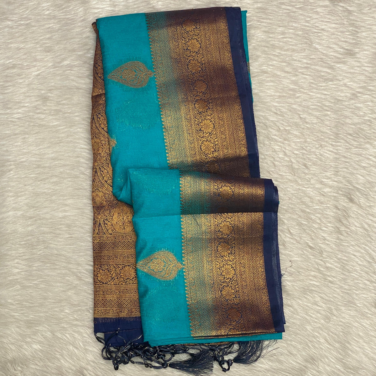 Vibrant Blue & Antique Gold Zari Banarasi Saree