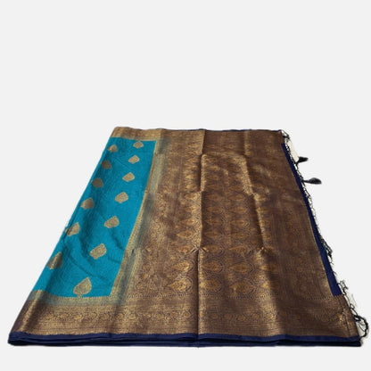 Vibrant Blue & Antique Gold Zari Banarasi Saree