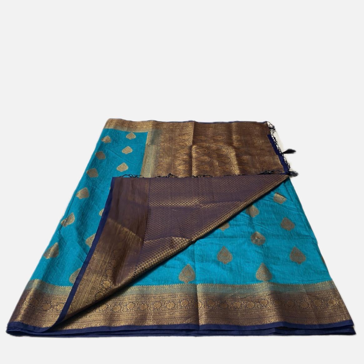 Vibrant Blue & Antique Gold Zari Banarasi Saree