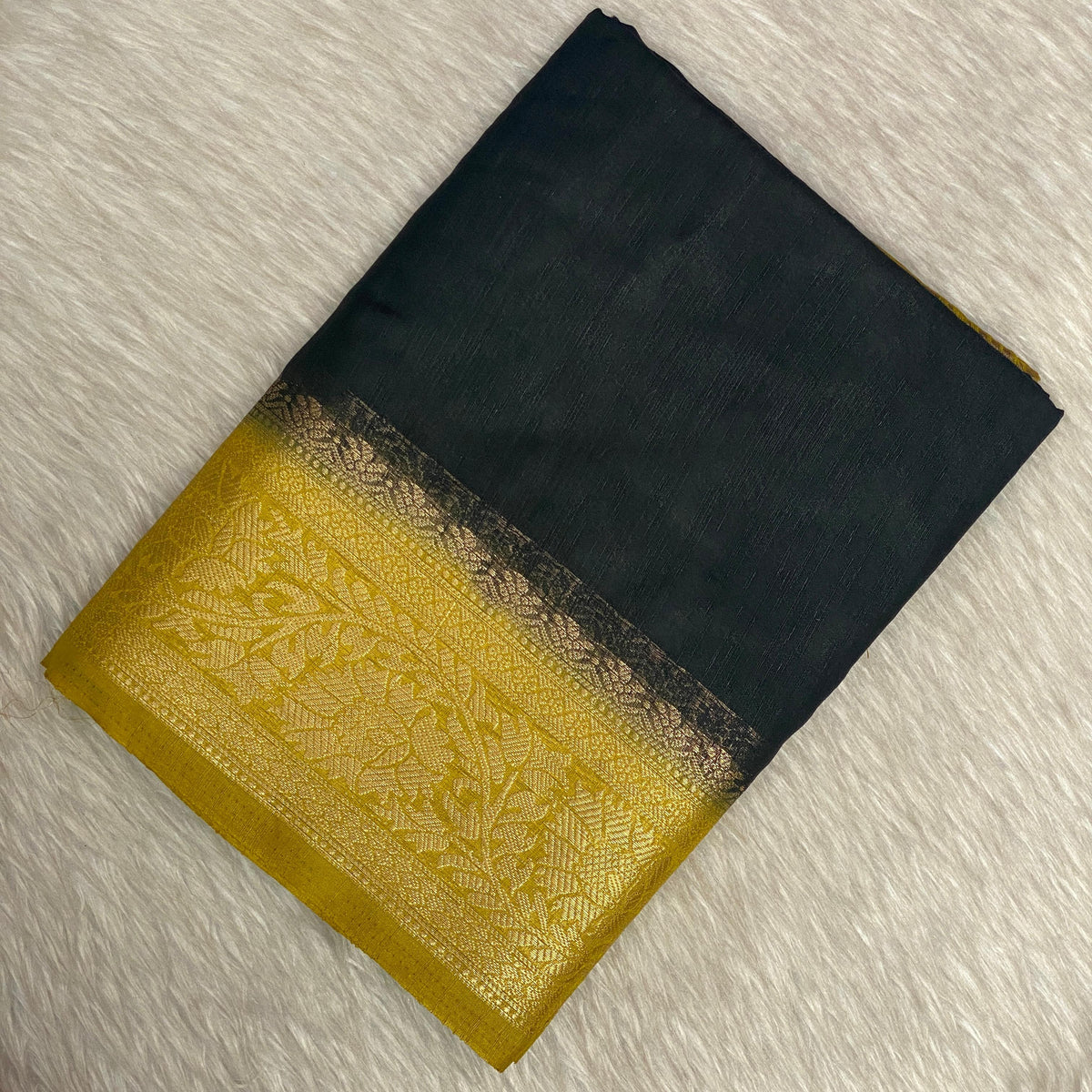 Rajamallika Black & Yellow Gold Semi Jute Silk Saree