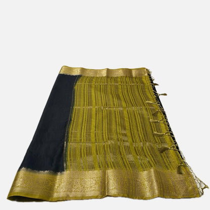 Rajamallika Black & Yellow Gold Semi Jute Silk Saree
