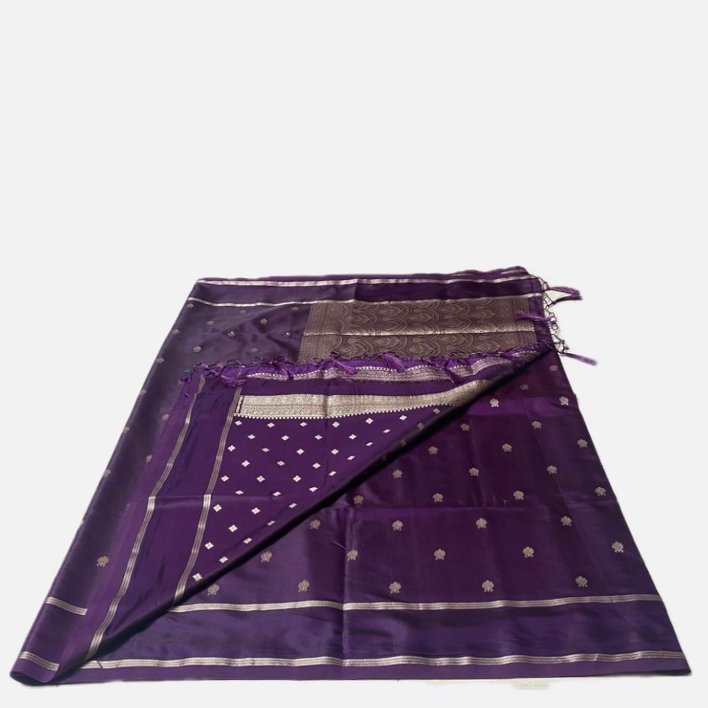 Purple Saree with Golden Zari Woven Silk Wedding Collection