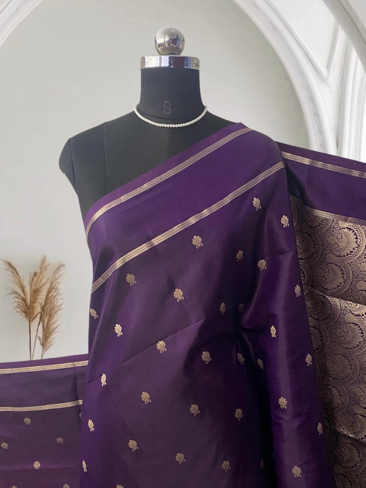 Purple Saree with Golden Zari Woven Silk Wedding Collection