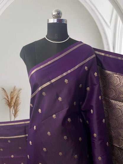 Purple Saree with Golden Zari Woven Silk Wedding Collection