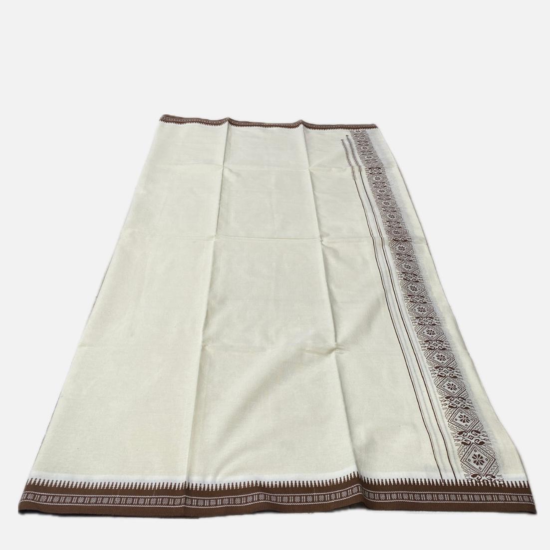 White Dhoti with Brown Geometric border