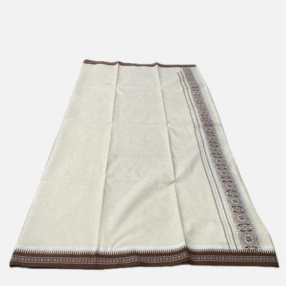 White Dhoti with Brown Geometric border