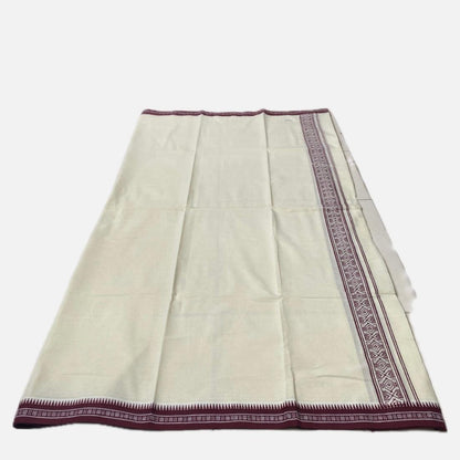 White Dhoti with Maroon Geometric border
