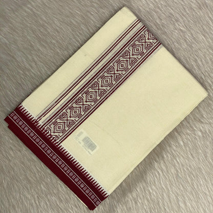 White Dhoti with Maroon Geometric border