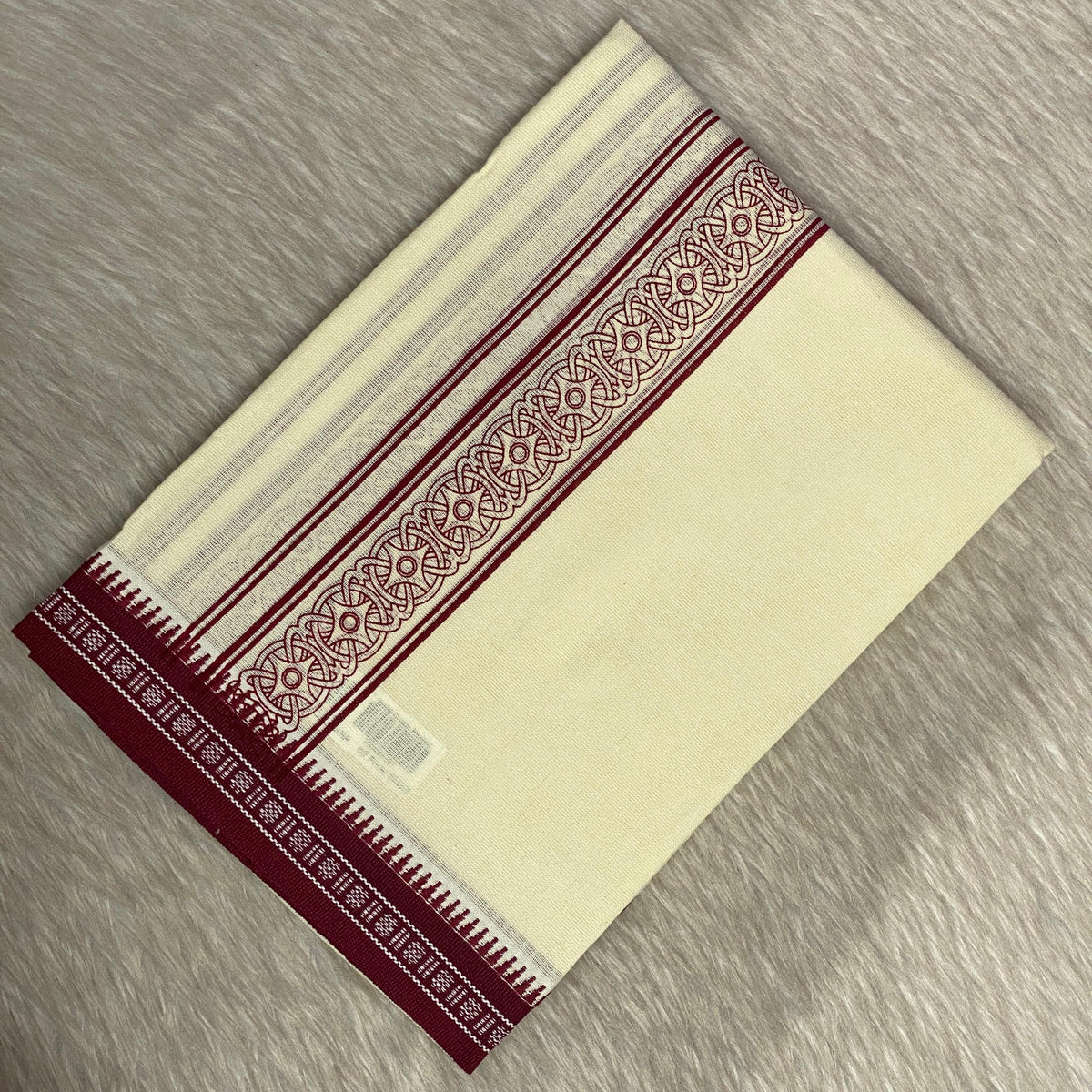 White Dhoti with Maroon Wheel Heritage Dhoti