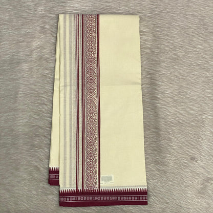 White Dhoti with Maroon Wheel Heritage Dhoti