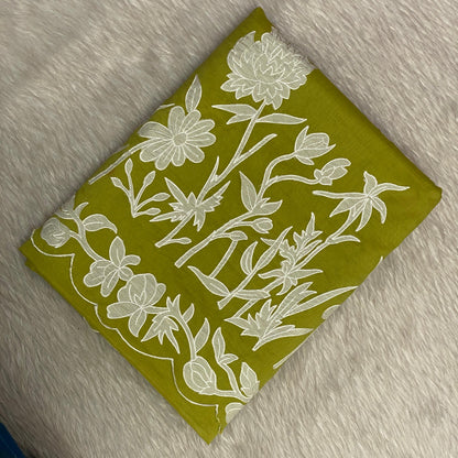 Chanderi Cotton Fancy Saree Olive Green