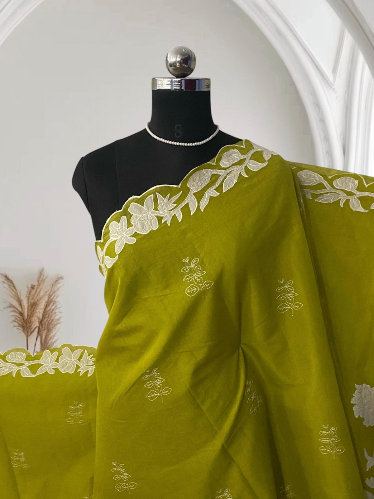 Chanderi Cotton Fancy Saree Olive Green
