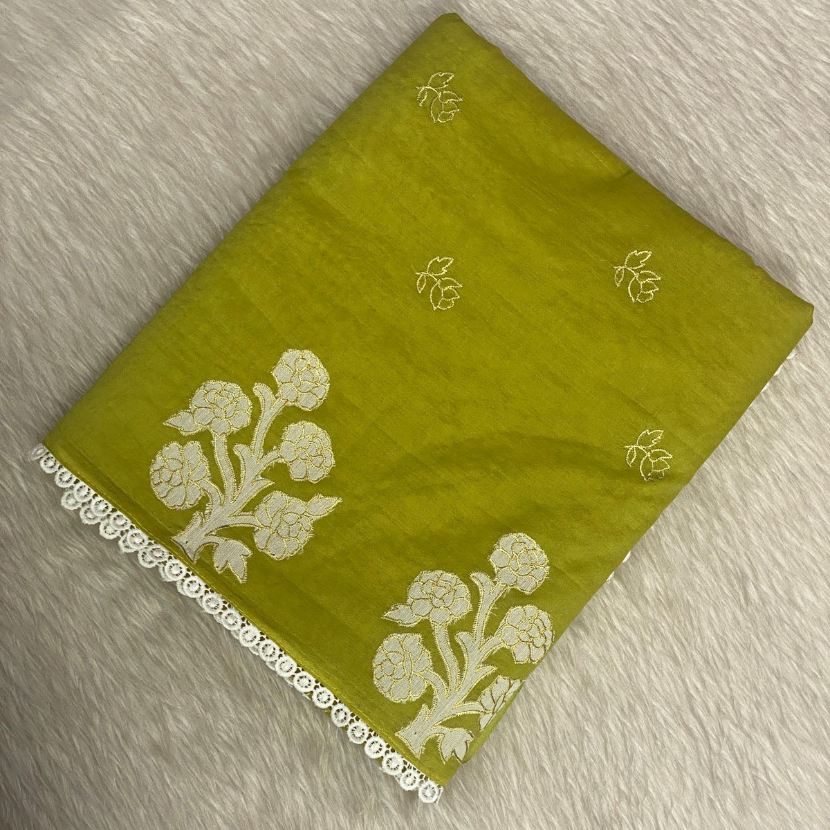 Chanderi Cotton Fancy Saree with Lace  Olive Green