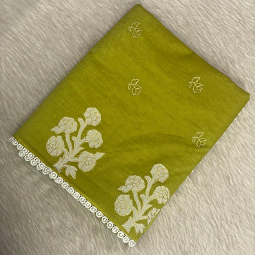 Chanderi Cotton Fancy Saree with Lace  Olive Green