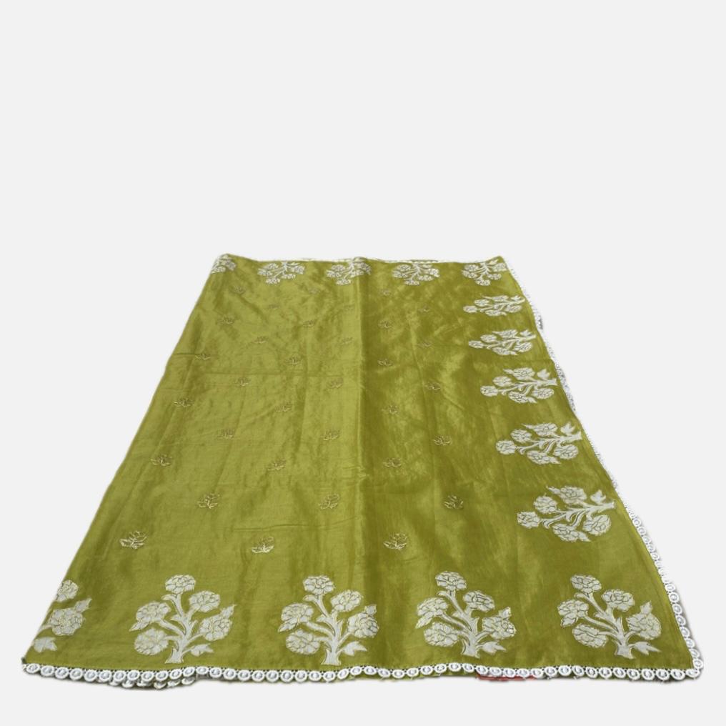 Chanderi Cotton Fancy Saree with Lace  Olive Green