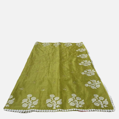 Chanderi Cotton Fancy Saree with Lace  Olive Green