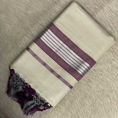 Silver Tissue Saree with Violet Contrast Border