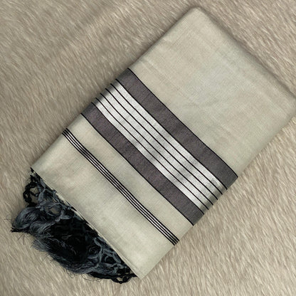 Silver Tissue Saree with Grey Contrast Border