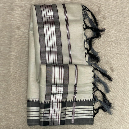 Silver Tissue Saree with Grey Contrast Border
