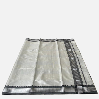 Silver Tissue Saree with Grey Contrast Border
