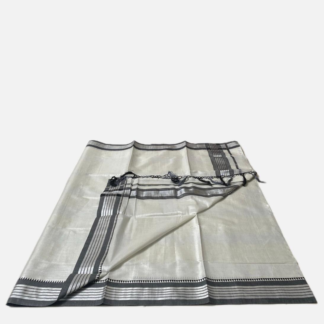 Silver Tissue Saree with Grey Contrast Border