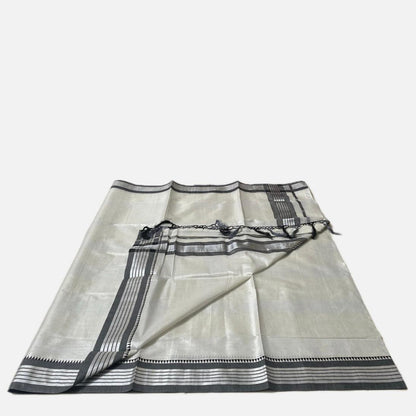 Silver Tissue Saree with Grey Contrast Border