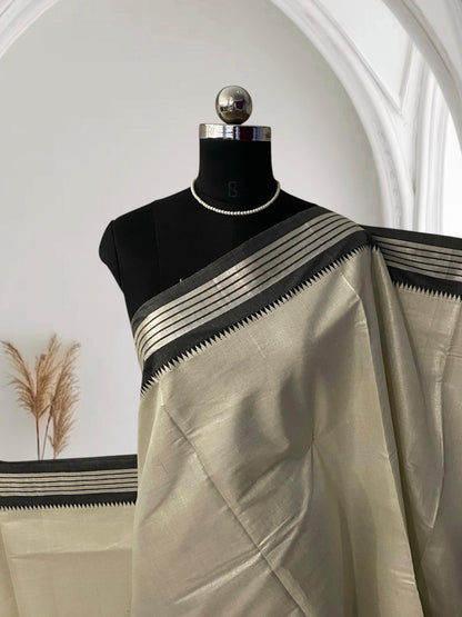 Silver Tissue Saree with Grey Contrast Border