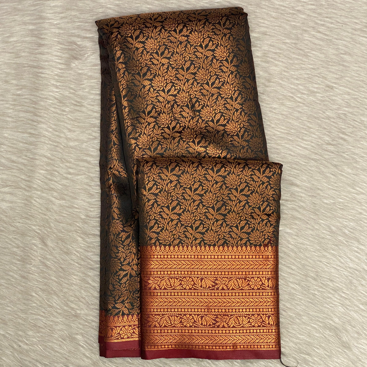 Rich Dark Navy Blue, Gold Tinted Kanjivaram-Style Semi Silk Saree (Wedding Collection)