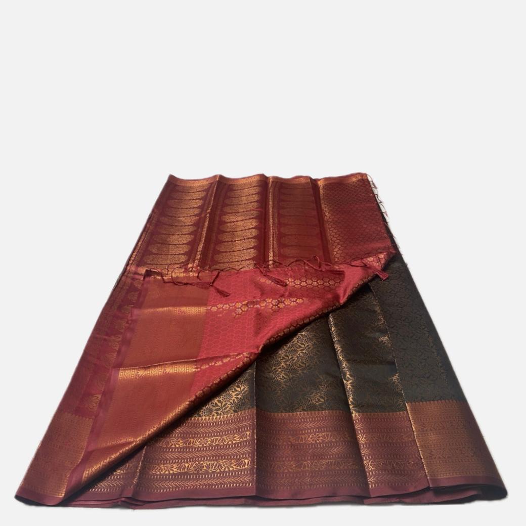 Rich Dark Navy Blue, Gold Tinted Kanjivaram-Style Semi Silk Saree (Wedding Collection)