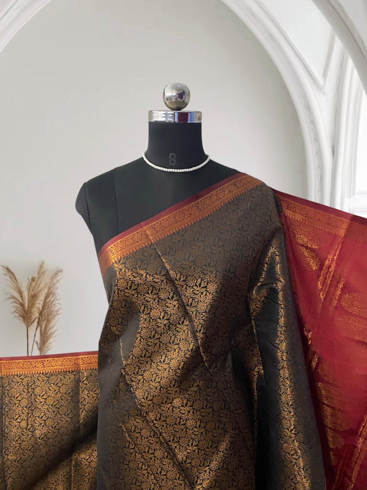 Rich Dark Navy Blue, Gold Tinted Kanjivaram-Style Semi Silk Saree (Wedding Collection)