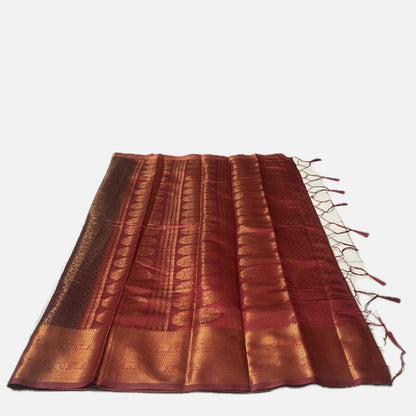 Rich Dark Brown & Maroon Kanjivaram-Style Semi Silk Saree (Wedding Collection)
