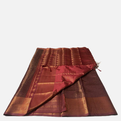 Rich Dark Brown & Maroon Kanjivaram-Style Semi Silk Saree (Wedding Collection)