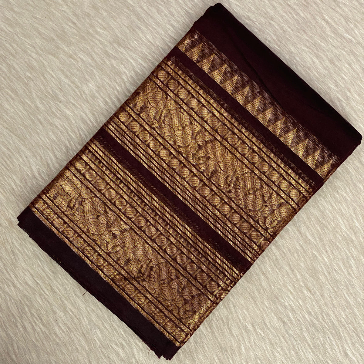 Classic Brown Kanchi Cotton Saree with Traditional Border
