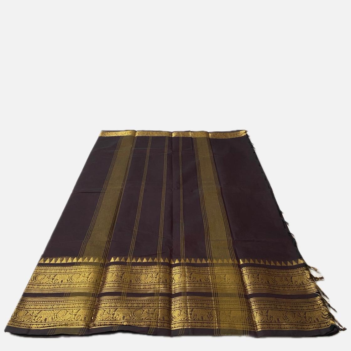 Classic Brown Kanchi Cotton Saree with Traditional Border
