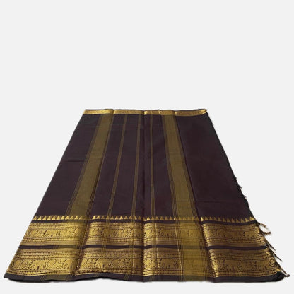 Classic Brown Kanchi Cotton Saree with Traditional Border