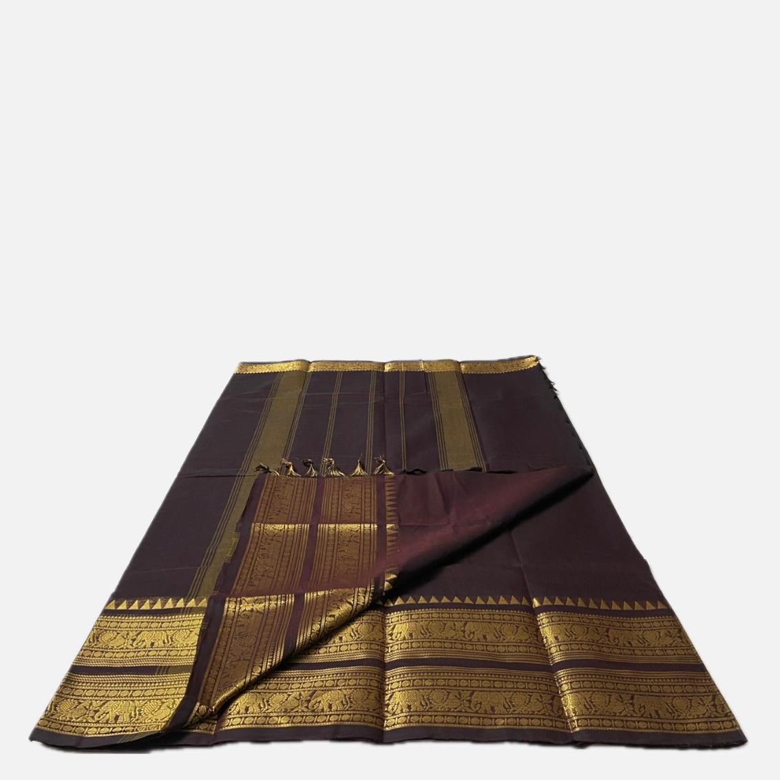 Classic Brown Kanchi Cotton Saree with Traditional Border