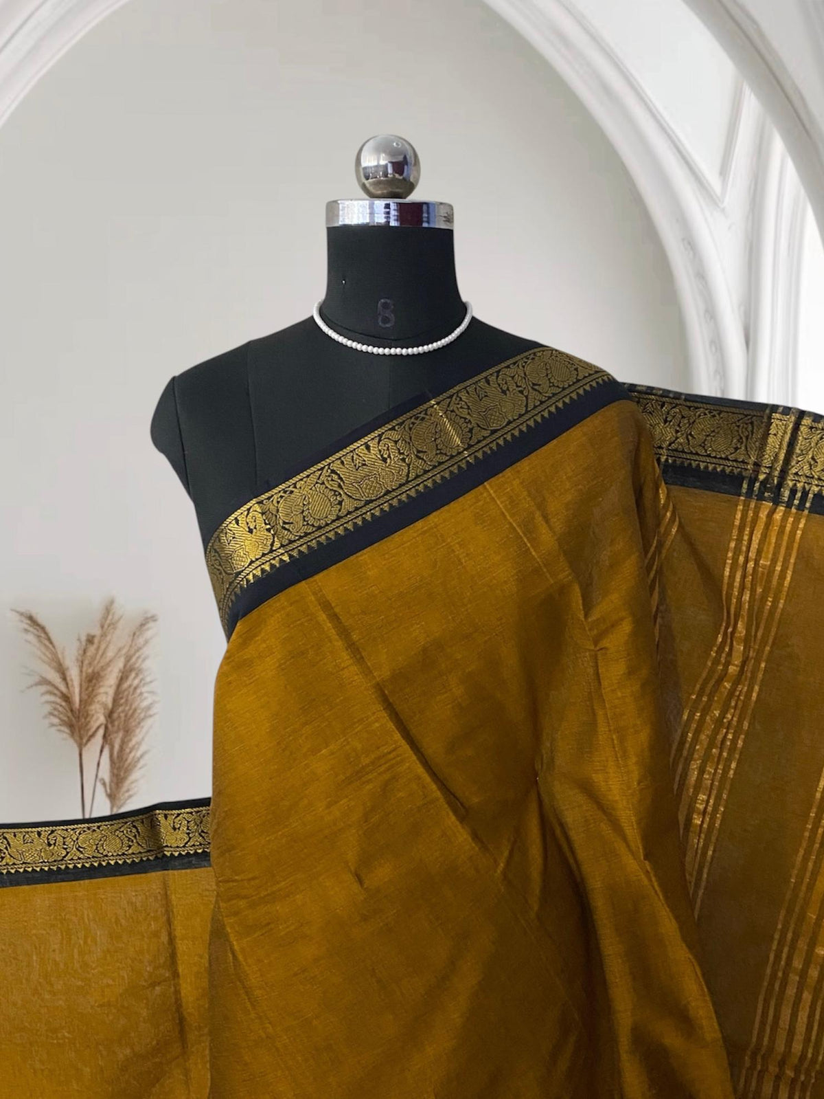 Classic Yellow Kanchi Cotton Saree with Traditional Border