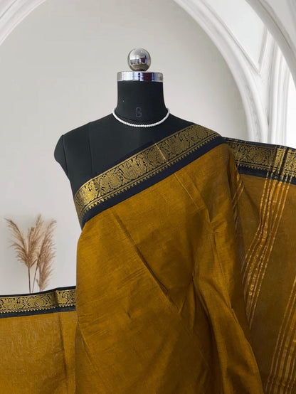 Classic Yellow Kanchi Cotton Saree with Traditional Border